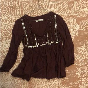 Burgundy shirt with gold studs